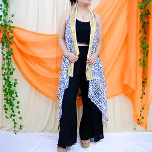 Summer Sleeveless Cardigan, Long Body Draped, Oversized Cardigan, Maxi Beach Cover-up, Festival Outfit, Cotton cardigan, Floral Flowy Vest