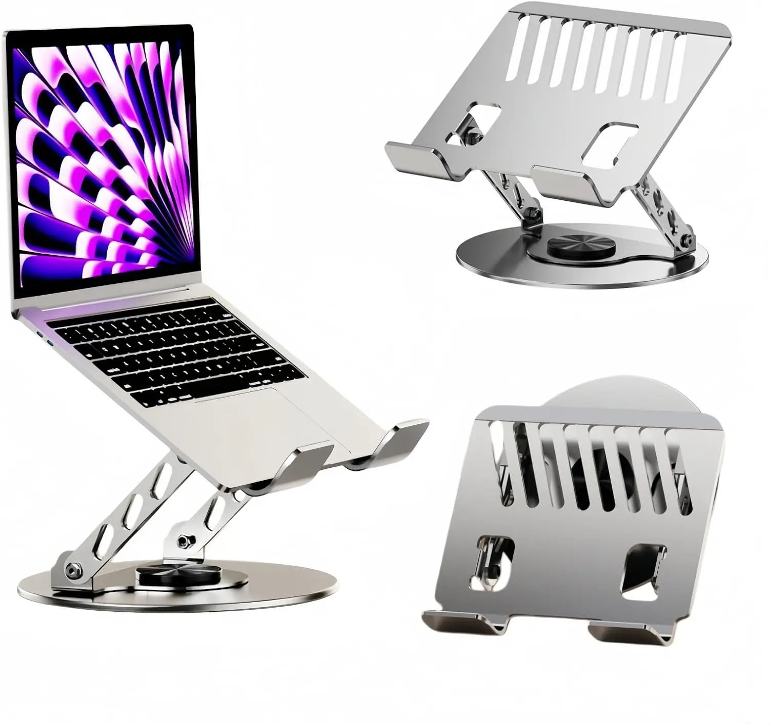 Compatible with 360° rotating adjustable laptop stand, fully foldable dual-axis rotating laptop riser portable upright desk, suitable for MacBook and all 10-15 inch laptops - gray