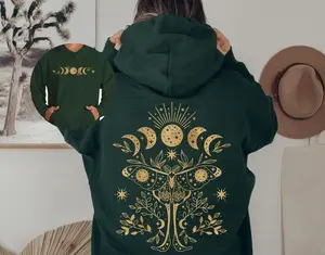 Luna Moth Hoodie Front and Back Luna Moth Clothing Moon Phases Moon Phase Hooded Celestial Hoodie Witchy Moth Goblincore Hoodie