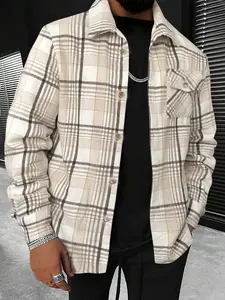 Men’s Vintage Plaid Flannel Shirt Jacket, Oversized Long Sleeve Button-Up Shacket with Chest Pocket, Streetwear, Menswear, Casual