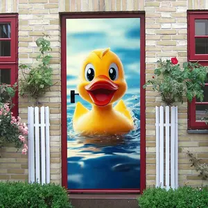 2pcs   Cute Cartoon Little Yellow Duck Wall Stickers Self Adhesive Waterproof Door Stickers for Kids Room Bedroom Bathroom Tile Decoration Kindergarten Classroom Wall Decor Baby Room Animal Stickers R