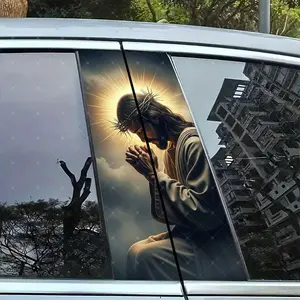 2pc Prayer Creative Vinyl Stickers, Car B Column Protection Decals, Easy Peel Off, Sunproof Waterproof Scratch Resistant, All Models Compatible