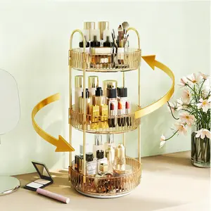 【Valentine's & Birthday Gift】RaybeeFurniture 2-3 Tier 360° Smooth Rotating Makeup Organizer, Large Capacity Acrylic Cosmetic Holder, Dustproof Stackable Storage Boxes for Makeup, Perfume Skincare Lipstick Storage, Perfect Vanity Organizer for Girls & Moms