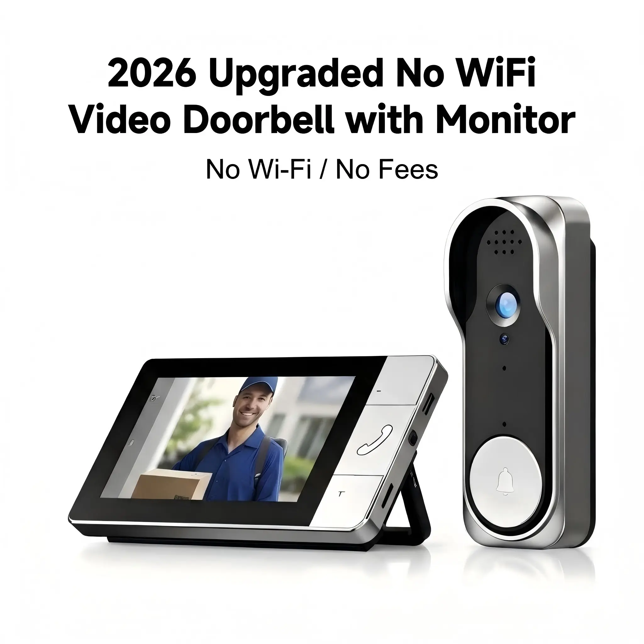 wireless doorbell camera safety ring video camera security,No WiFi Video with monitor, No App, No Monthly Fees,Two-Way Talk, Night Vision,Intercom,Home Security System