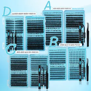 ADORANCE Individual Lash Clusters Kit 444/456/420/267PCS D Curl, Full DIY Eyelash Extension Kit with Bond, Eyelash Extension Glue, Seal & Tweezers for Salon-Quality Looks at Home Eyelash Extensions Set