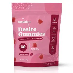 Feminine Desire - Probiotics+Moisture Blend 60 Gummies for PH Balance Odor Control and Flora Support Berry Flavored Supplement Strawberry