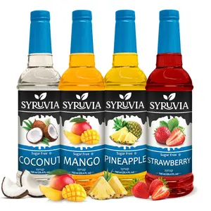Syruvia Sugar Free Syrup, Fruit Flavors Variety Pack – Coconut, Mango, Pineapple & Strawberry – Gluten-Free, Kosher, 25.4 fl oz Bottles – Perfect Fruit Flavor Set for Cocktails, Mocktails & More (Pack of 4)