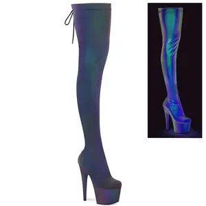 Pleaser Adore-3008REFL Women's Stretch Green-Purple Reflective Platform Boot, All-Season Women's Shoe Footwear