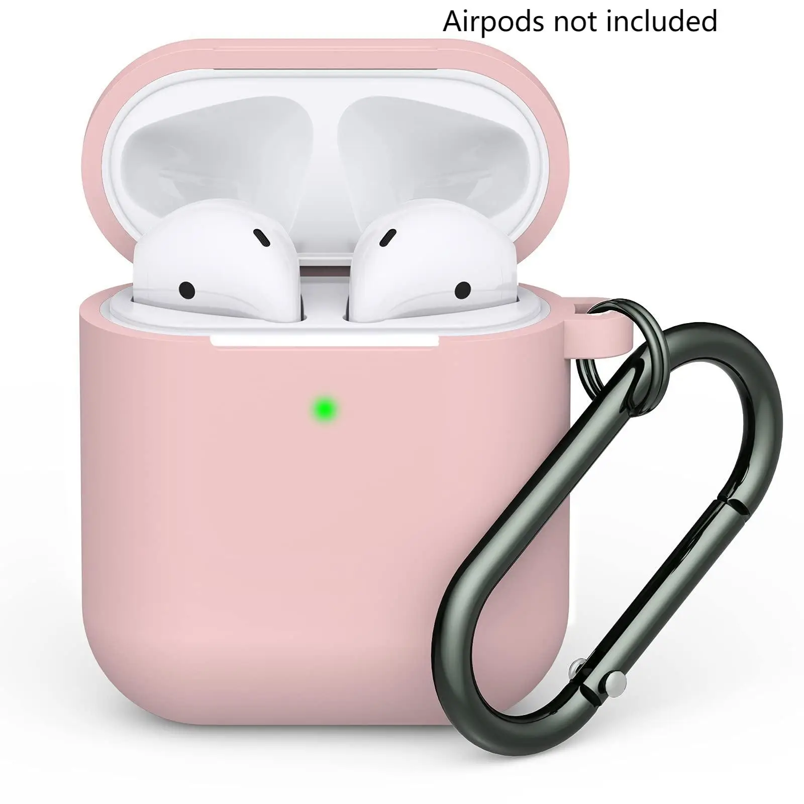 Solid Color Silicone Earphone Case with Carabiner, Anti-fall Earphone Protective Case with Visible LED Indicator Light Compatible with Airpods 1/2