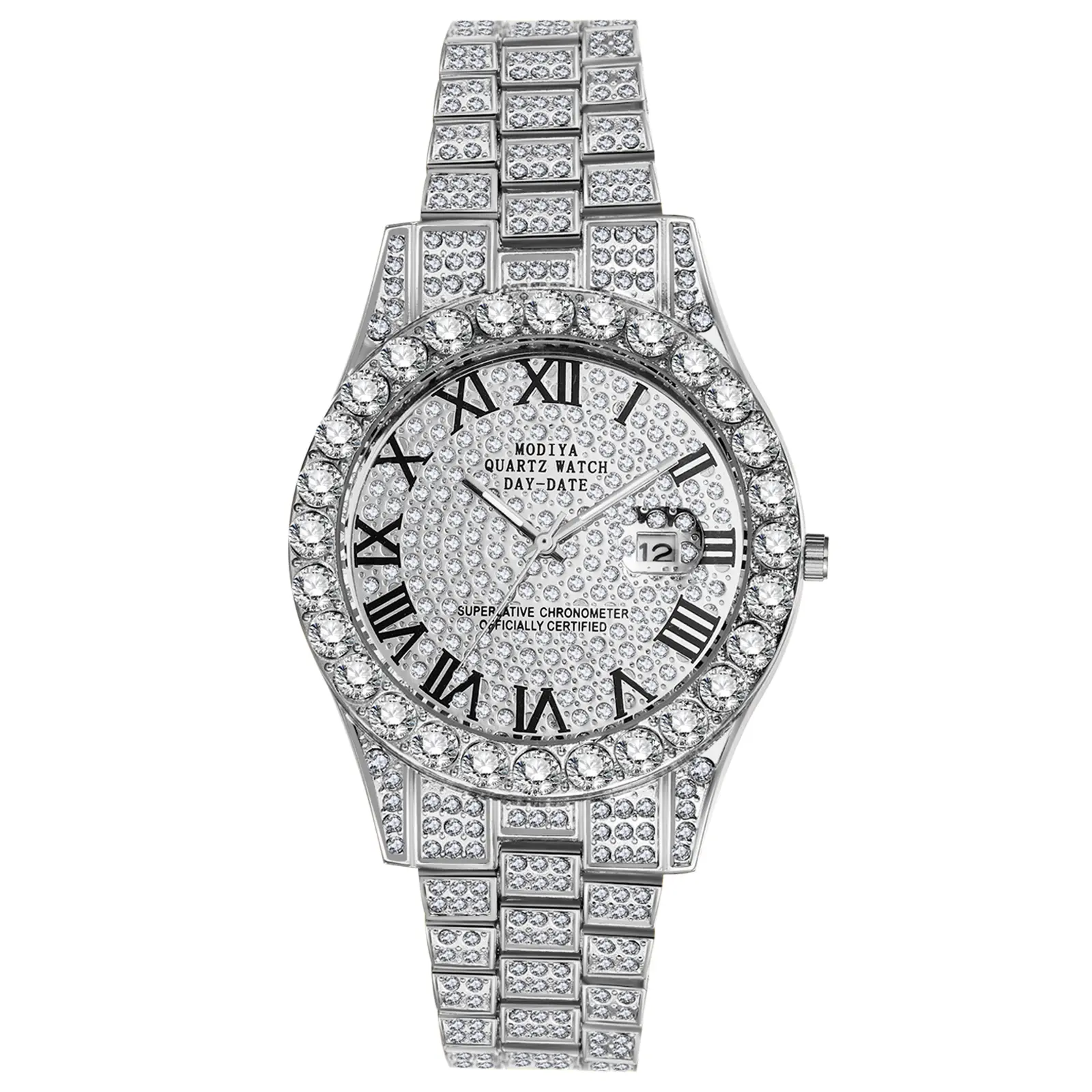 OIDEA Men's Ultra-Light Rhinestone Iced Out Quartz Analog Watch - Round Face, Luxury Roman Numerals, Date Function, Business Casual Dress Watch, Men's Accessories, Boyfriend Birthday Gift, Unique Gifts for Him,summerwins
