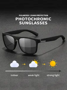 Trendy Retro Unisex Photochromic Polarized Sunglasses, Stylish Square Driving and Fishing Glasses with Uv400 Protection, Day and Night Use Anti-Glare Lenses, Trendy Casual Sunglasses