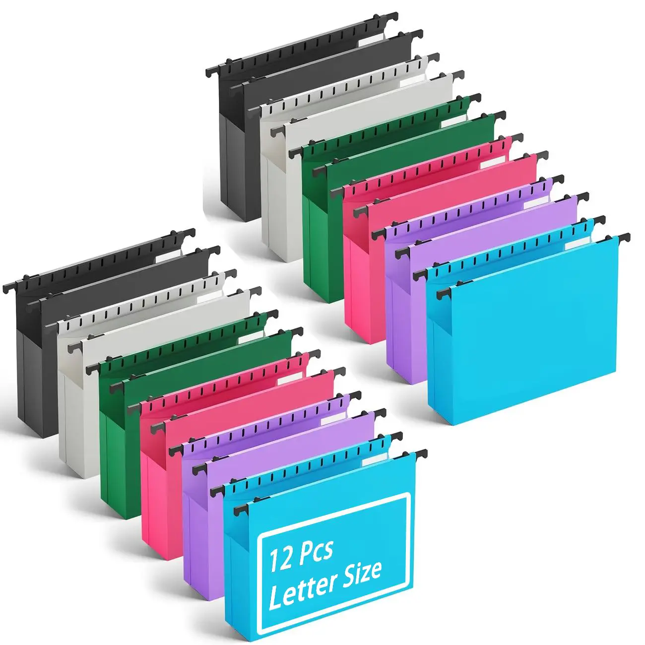 6/12 pcs Extra Capacity Plastic Hanging File Folder, 9.25*12.12 to 12.95 inch Reinforced Hang Folders, Heavy Duty 2 Inch Expansion, Filing Cabinet Folders, for Back to School Bulk Files, Medical Charts, Assorted Colors, Letter Size Paper Compatible