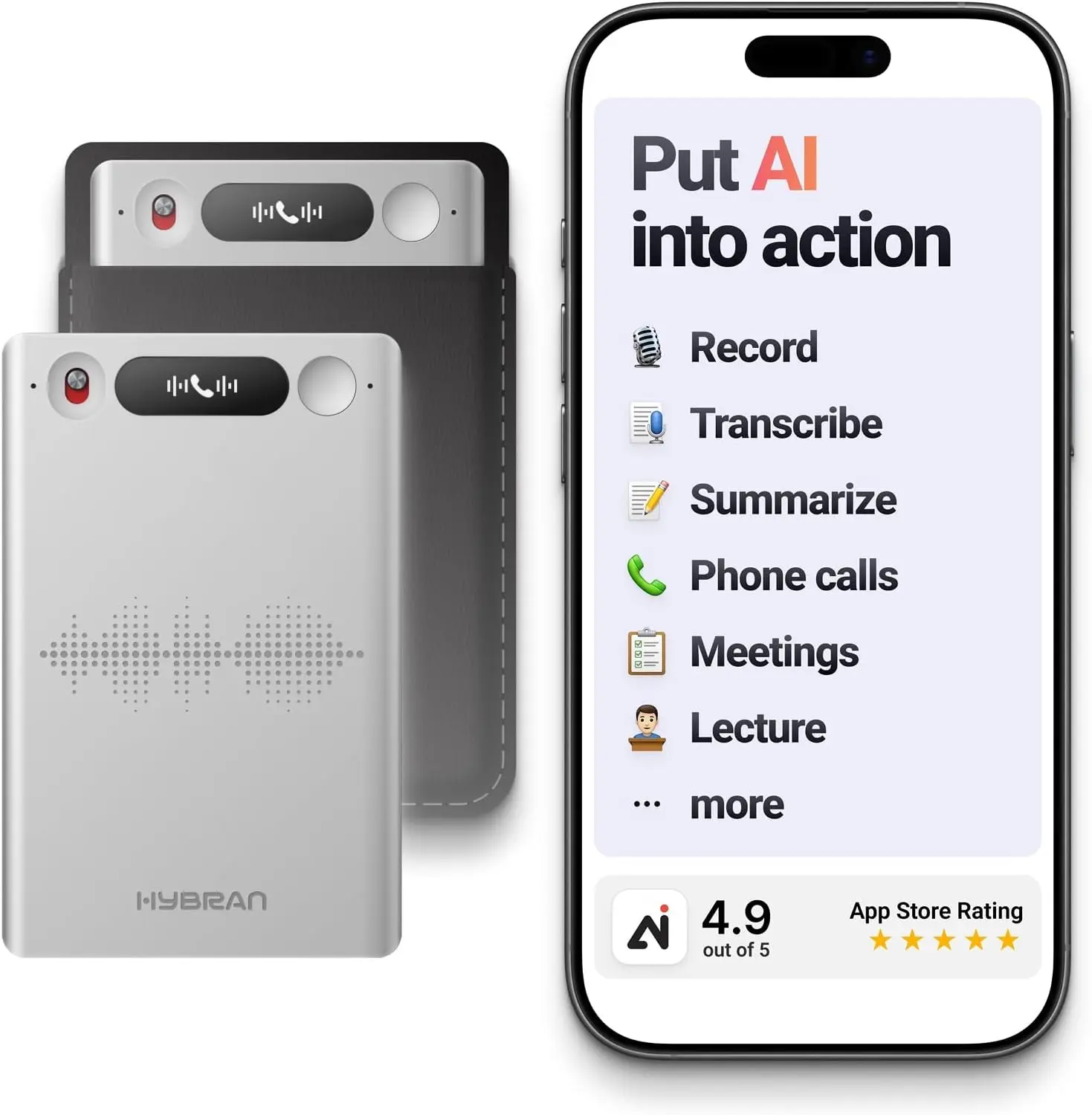 Coin-Thin Portable AI Assistant Voice Recorder, 32GB (Up to 2000 Hours Local Audio Recording with Local Processing), App-Controlled Transcription & Notes App, Magnetic Case, PDF Summary for Calls & Meetings, Easy Export for Business Use