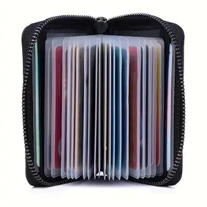 RFID Blocking PU Leather Wallet, Business Style Wallet, 1 Piece Large Capacity Multi-card Slot Zipper Closure Card Organizer, Portable Card Storage Wallet for Home Office, Zipper Card Holder