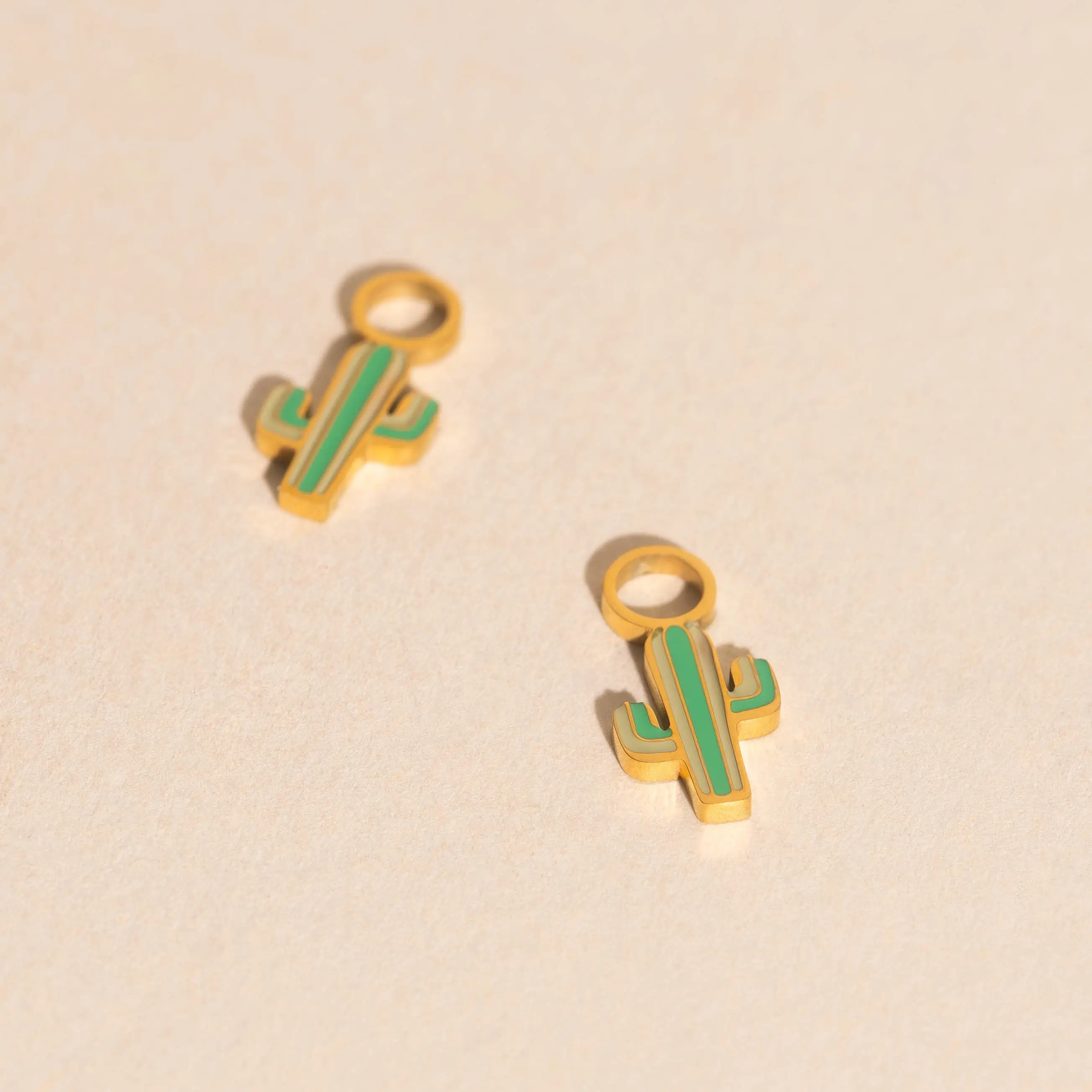 OH CLEMENTINE Gold Cactus Huggie Hoop Earring Charms - Stainless Steel, Tarnish-Free 2-Pack, Safe to Shower In, Casual Daily Wear, Minimalist Jewelry for Bathe In Moments
