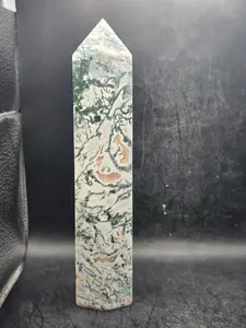 Large moss agate tower! 7 inches tall, 15.8 ounces