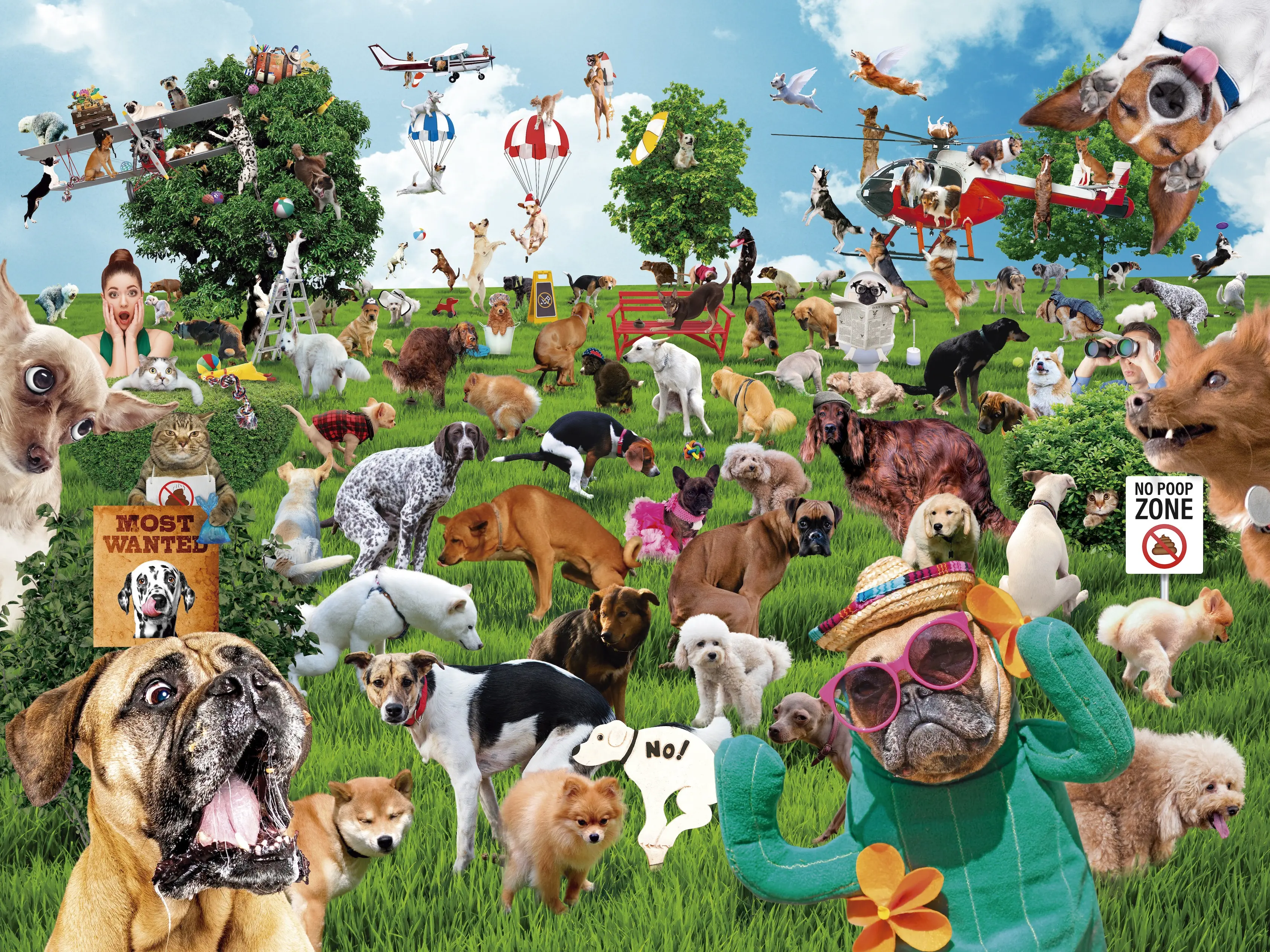 Pooping Puppies Park Party 1000 Piece Puzzle for Adults, 1000 Piece Dog Puzzles for Adults - Funny Gift Dog Poop Gag Jigsaw Puzzles for Dog Lovers & Puppy Owners Prank