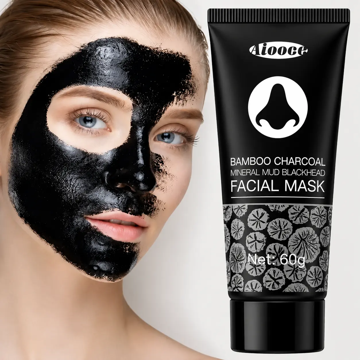 Bamboo Charcoal Blackhead Mask, Mineral Mud Facial Mask for Deep Cleansing & Pore Care, Clay Mask for Oil Control and Fresh-Looking Skin, At-Home Skincare Routine