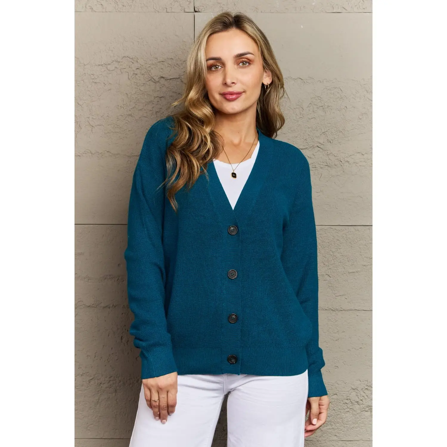 Zenana Kiss Me Tonight Full Size Button Down Cardigan in Teal