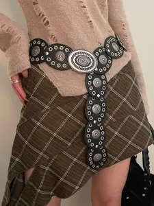 Women's Boho Style Grommet Eyelet Decorated Belt, Vintage Trendy Western Concho Belts, Statement Belts, Stylish Belts, Fashionable Clothes Accessories for Daily & Party Decoration