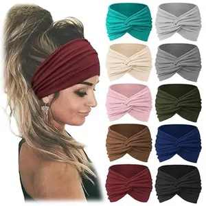 10pcs/Set Solid Colors Sports Headbands with Anti Slip Knotting, Valentine's Day Gift Wide & Soft Fashionable Bohemian Headband-Elastic Yoga Hair Mask, Non Slip Headbands for Running Sports, Yoga Turban Hair Bands-Hair Accessories for Women Daily Use Summ