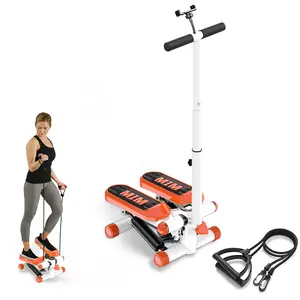 Mini Steppers for Exercise at Home with Resistance Bands 330LBS Loading Capacity Adjustable Height Dual Hydraulic Drive Portable Cardio Equipment for Full Body Workout - Led Monitor