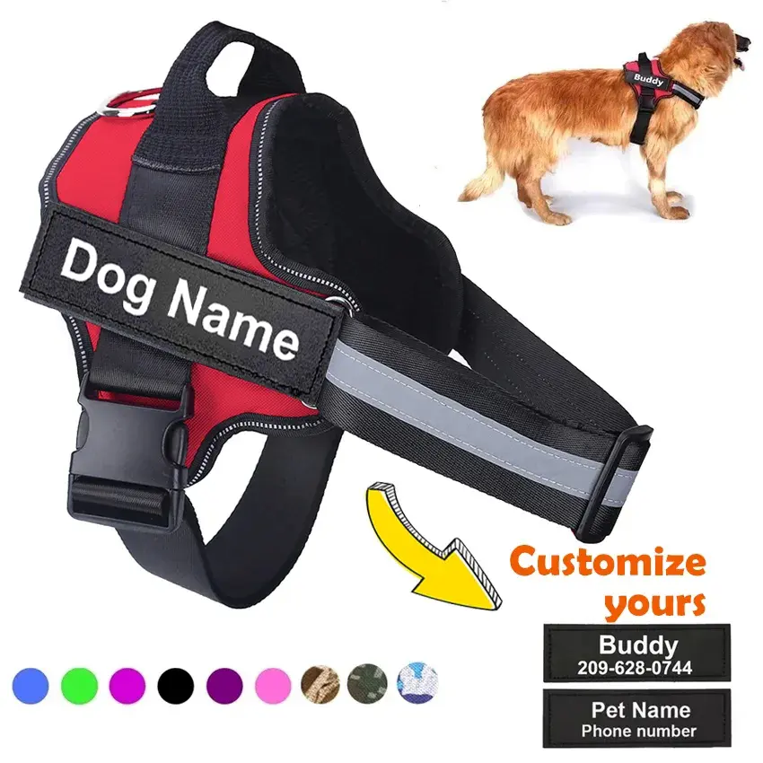 Personalized Dog Harness - Custom Patch, No-Pull, Reflective Tape, Night-Visible, 1-Piece Breathable Vest, Outdoor Safe, Universal Fit for Small to Large Dogs, Outdoor Walk & Training Accessories
