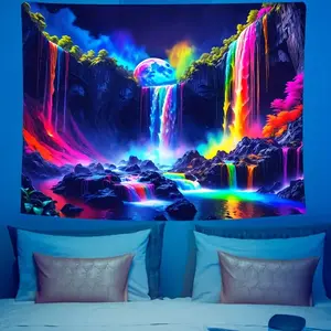 Mountain Waterfall Rainbow Forest Fluorescent Rug, Wall Art Decoration, Tapestry Room Decor, Unique Home Decor Accessory, 1 Piece Set, Model Xinghao Gt-50