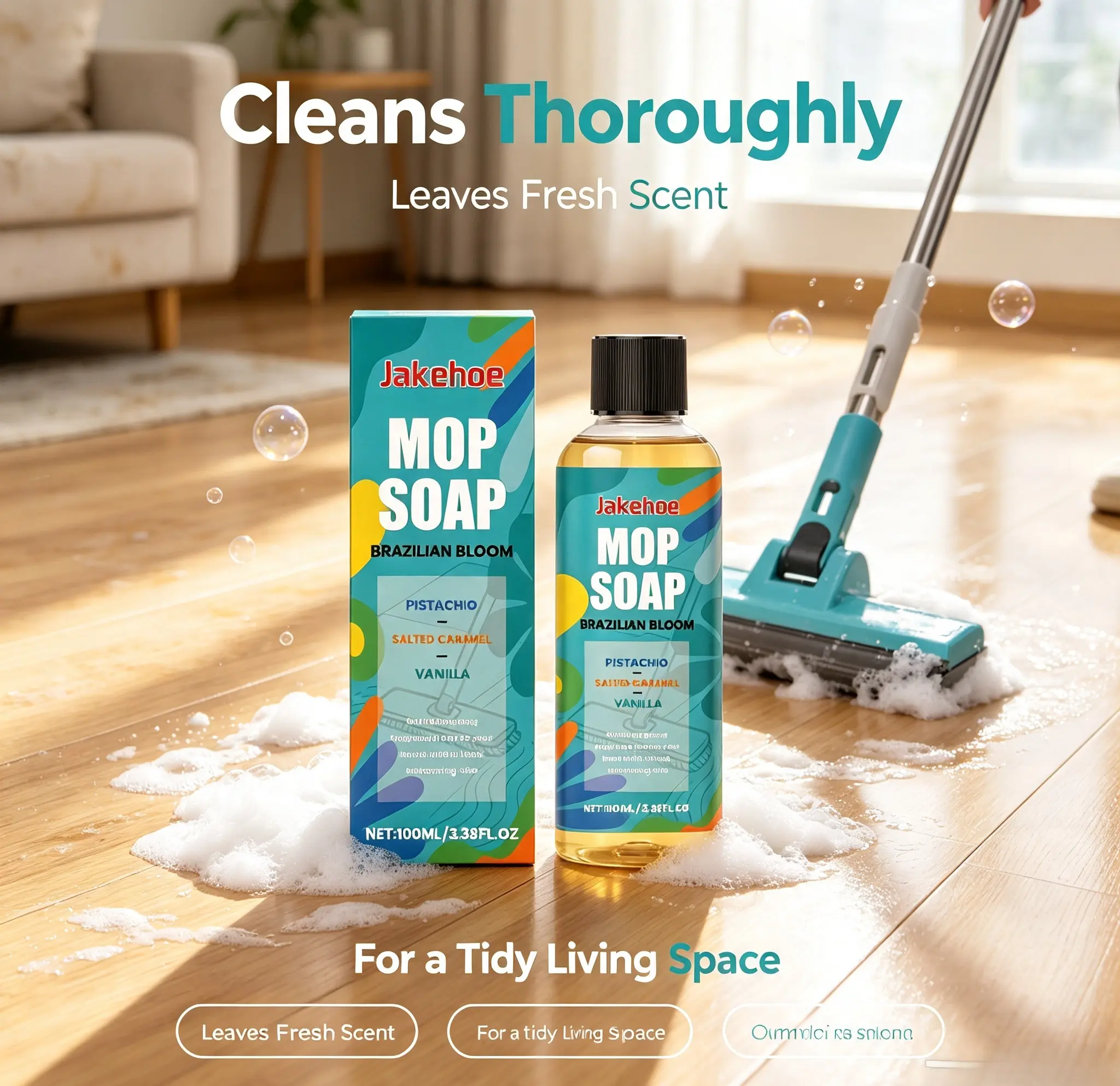 Jakehoe Scented Mop Soap Cleaning Liquid - Multi-Material Floor Cleaner for Stain Removal, Fresh Fragrance (Indoor Recreation Use) Household Perfume