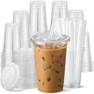 24 oz Plastic Cup with Lid & Straw, Transparent Reusable Iced Coffee Mug, Durable BPA-Free Drinkware for Cold Beverages, Drinking Cup