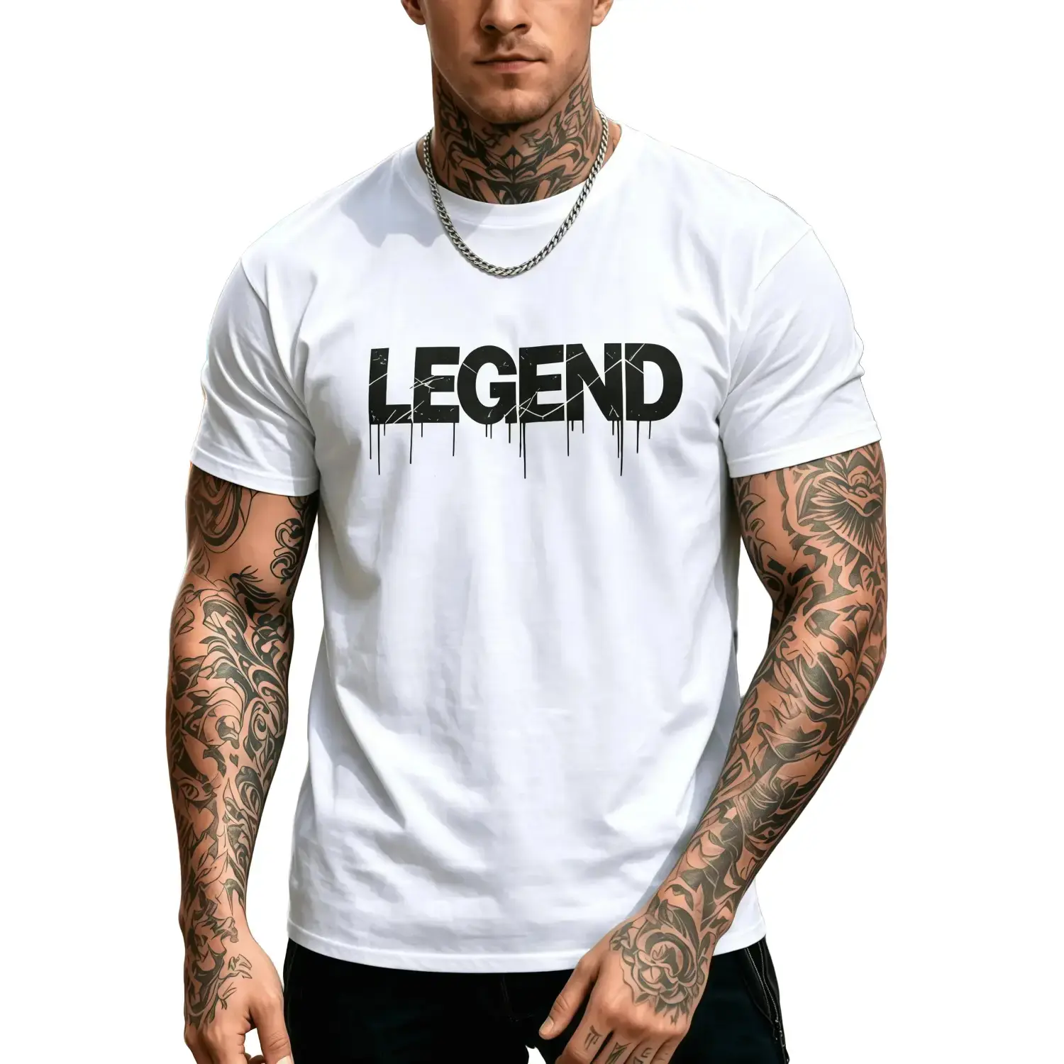 Vintage Drip Clothing Short-Sleeve T-Shirt - Distressed LEGEND Graphic, Round Neck Streetwear Top, Urban Hip Hop Grunge Style, Big & Tall Sizes (Sports & Outdoor Clothing), Shortsleeve, Tshirt, Graphic Tees, Vintage Clothing