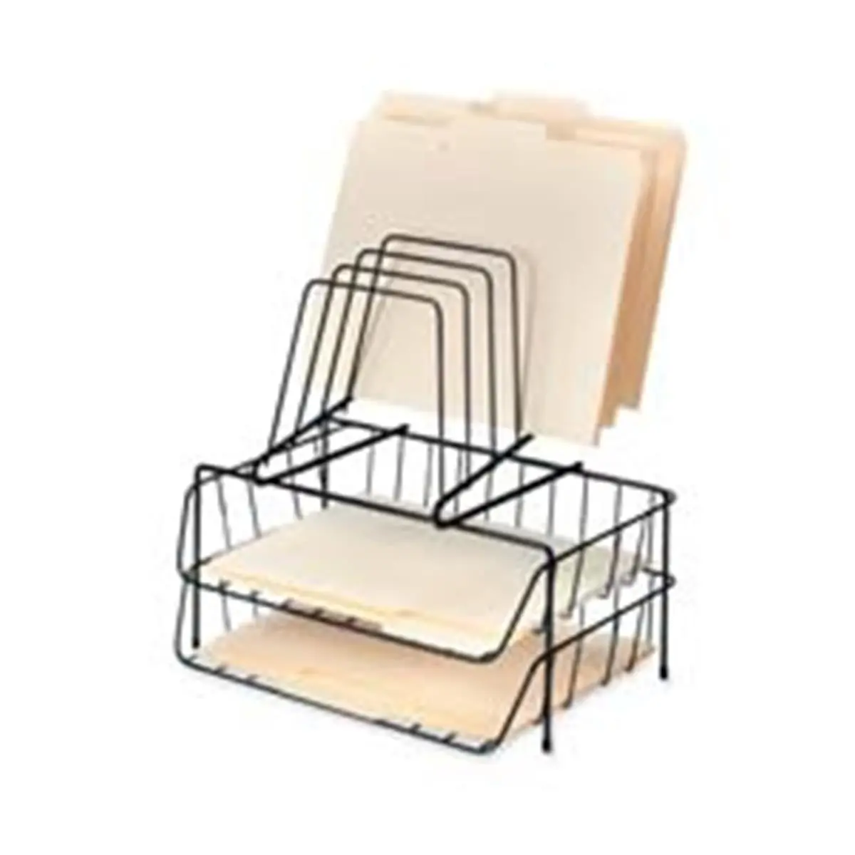 Fellowes FEL72391 Rectangular Double Letter Tray with Graduated 6-Compartment Step File, Freestanding Office Desk Organizer, Modular Compartments Letter Trays & Stacking Supports, Combines 2 Units, Space-Saving, 13x6.88in x10.13in x14in, Black