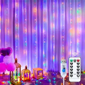 USB Curtain String Light, 8-Modes 300-LED Curtain Light with Remote Control, Decorative Curtain Light For Home Party Wedding, Led Lights