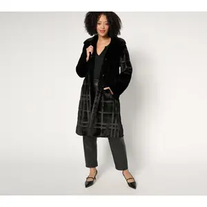 Dennis Basso Regular Sculpted Plaid Faux Fur Coat
