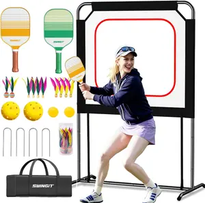 SwingIt Paddle Game with Net Set, Indoor Badminton Set Paddleball with 2 Rackets Birdies or Shuttlecocks for Family Games Pickleball, Paddle Ball for Lawn, Yard, Camping, Outdoor Backyard Games