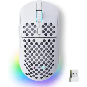 Falcon M1  Gaming , 24000DPI Optical Sensor, 180Hrs , Lightweight, 6 Programmable Buttons, RGB Strip, 2.4G/BT5.2/USB-C Wired for PC//Laptop - Matte White