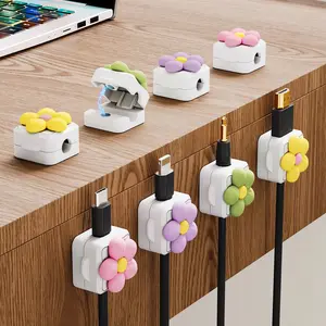 8-Pack Magnetic Cable Clips, Cute Floral Cord Organizer for Desk Setup, No Residue Adhesive Wire Holders for USB Charger PC Laptop Headphone & Office Cable Management
