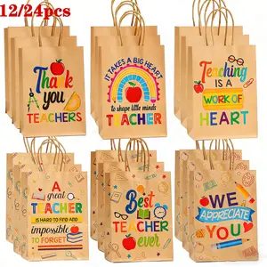 12/24 Teacher Appreciation Gift Bags,Back-To-School Doodle Pattern Gift Bags for Teachers' Day Gift of Year Teacher Gifts Back to School Treat Bags for Graduation Retirement Wrapping Supplies Paper Gifts