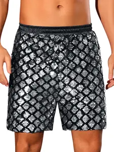 INSPIRE CHIC Green Sequin Shorts for Men's Metallic Sequins Disco Party Sparkly Shiny Hot Shorts