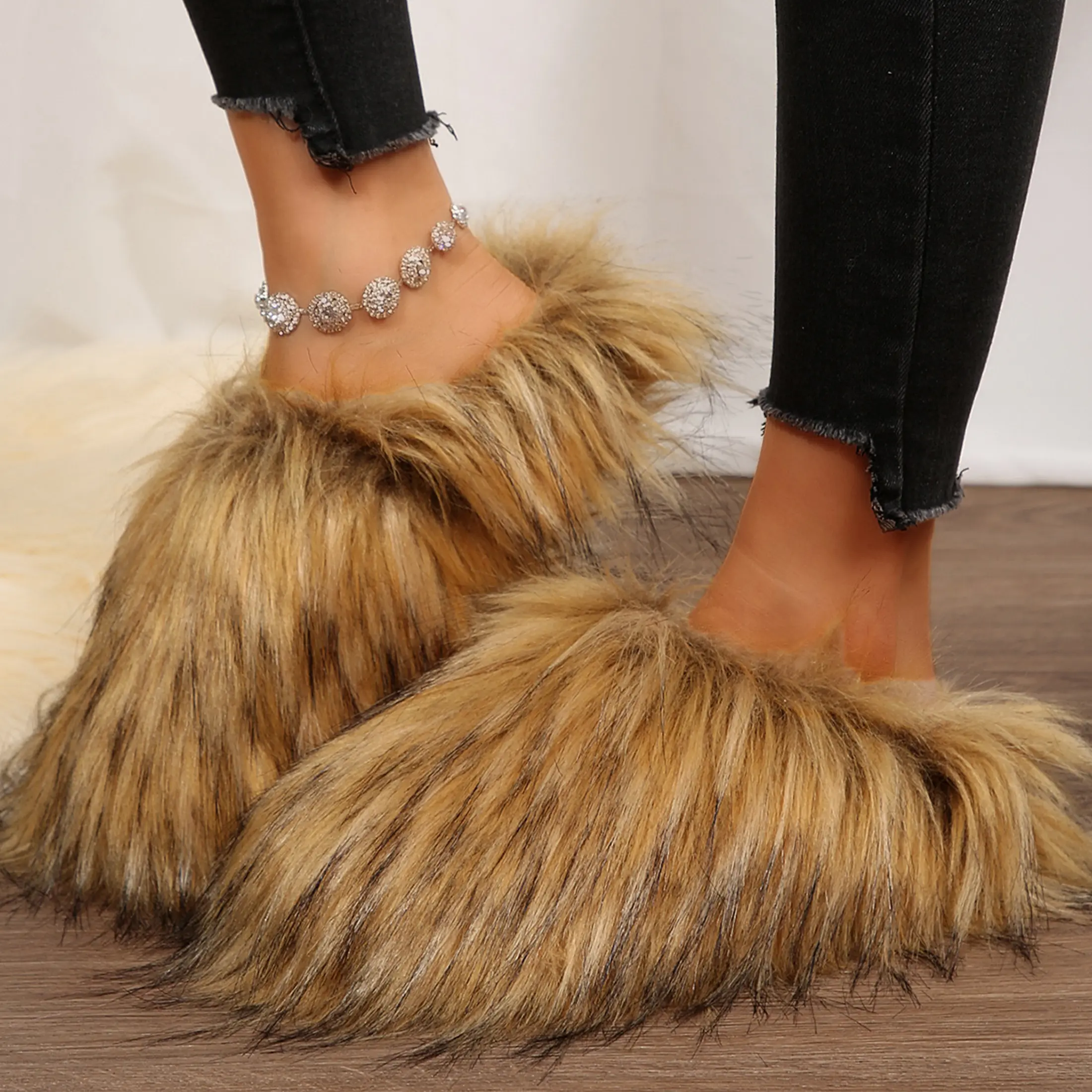 Multi-Color Fuzzy Plush Slippers Women's Comfortable Round Toe Slides Indoor Outdoor Shoes for Home & Casual Style