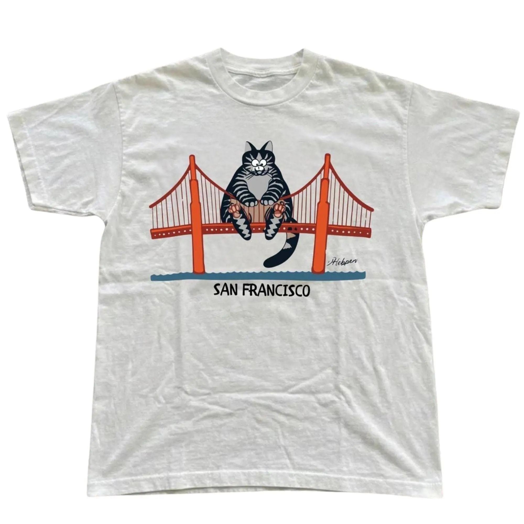 Bridge Cat San Francisco Tee - White Graphic Print Shirt
