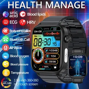 2026 New AI Diagnosis Blood Lipids Uric Acid Body composition Test Smart Watch For Men ECG+PPG Bluetooth Call Health Smartwatch full touch screen pressure monitoring real-time gps with Built-in Headphones