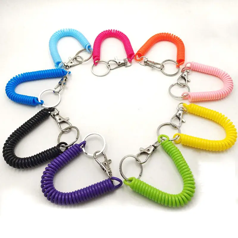 Spiral Retractable Coil Anti-Lost Stretch Key Cord Equipped With Metal Lobster Clasp And Key Ring, Secure Theftproof Holder For Attaching Keys, Wallets, Cell Phones And Small Daily Valuable Items