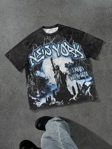 New York Statue of Liberty Graphic Long Fitted Tee, Vintage Tour Shirt Design, Fashion Enthusiast Clothing, Comfortable Casual Streetwear Style for Rock Fans