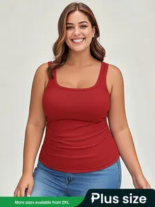 【Plus Size】 Solid Color Racer Back Tank Top, Casual Fitted Sleeveless Top for Summer, Women's Plus Clothing for Daily Wear, Womenswear