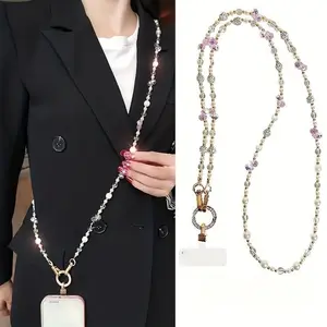 Elegant Crossbody Phone Strap, Long Beaded Chain for Women, Shiny Decorative Design, Anti-Loss Mobile Accessory, Stylish and Secure