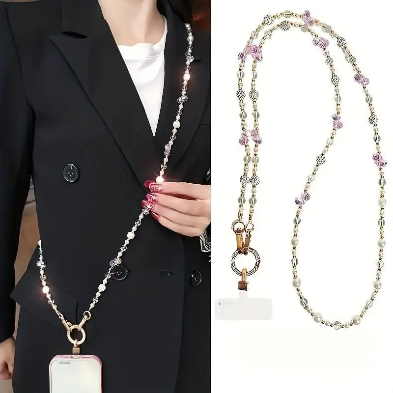 Elegant Crossbody Phone Strap, Phone Lanyard, Long Beaded Chain for Women, Shiny Decorative Design, Anti-Loss Mobile Accessory, Stylish and Secure, Cell Phone Accessories