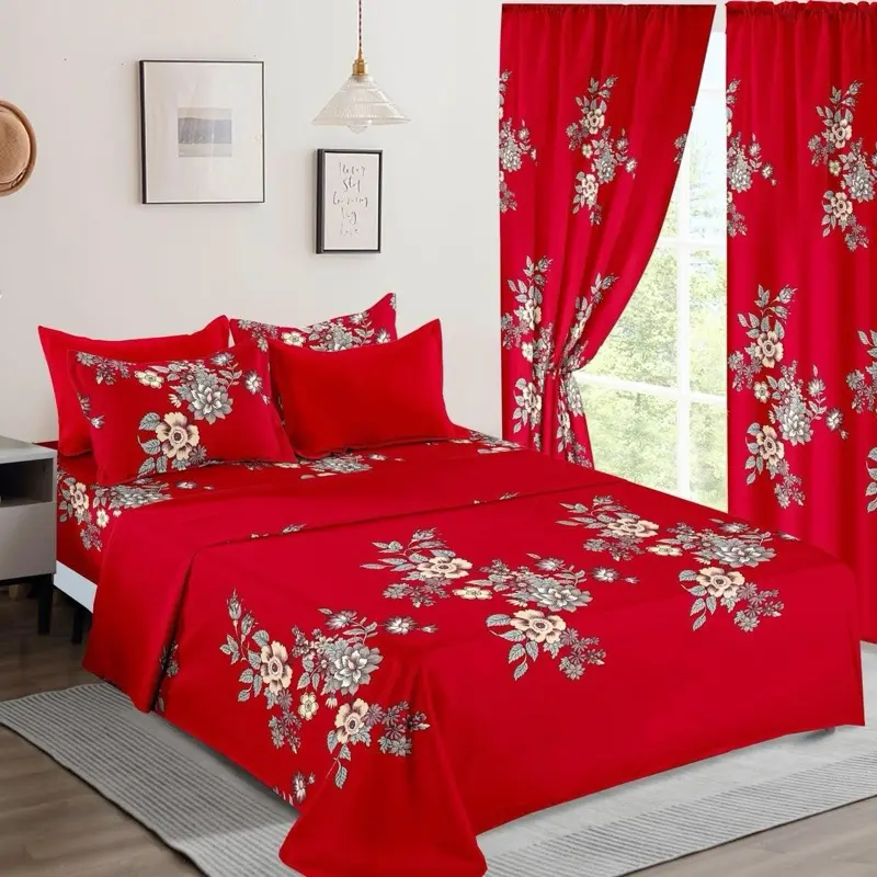 8 pcs Luxury Bedsheets with Red Floral Design for Elegant Bedroom Decor