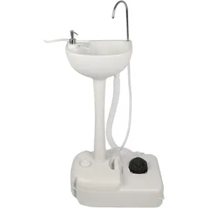 【Summervibes】Ubesgoo Portable Camping Sink w/ 19L Water Tank Rolling Wheels Towel Holder Soap Dispenser Faucet, Outdoor Foot Pump Washing Station for RV Boat Travel Picnic Worksit