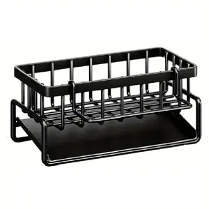 Heavy-Duty Metal Kitchen Sink Organizer Tray - Sink Drainage Rack with Built-in Sponge Holder, Dish Brush Slot - Space-Saving Countertop Organizer, Compatible with Standard Sinks - Easy to Clean Kitchen Storage Rack, waterproof steel